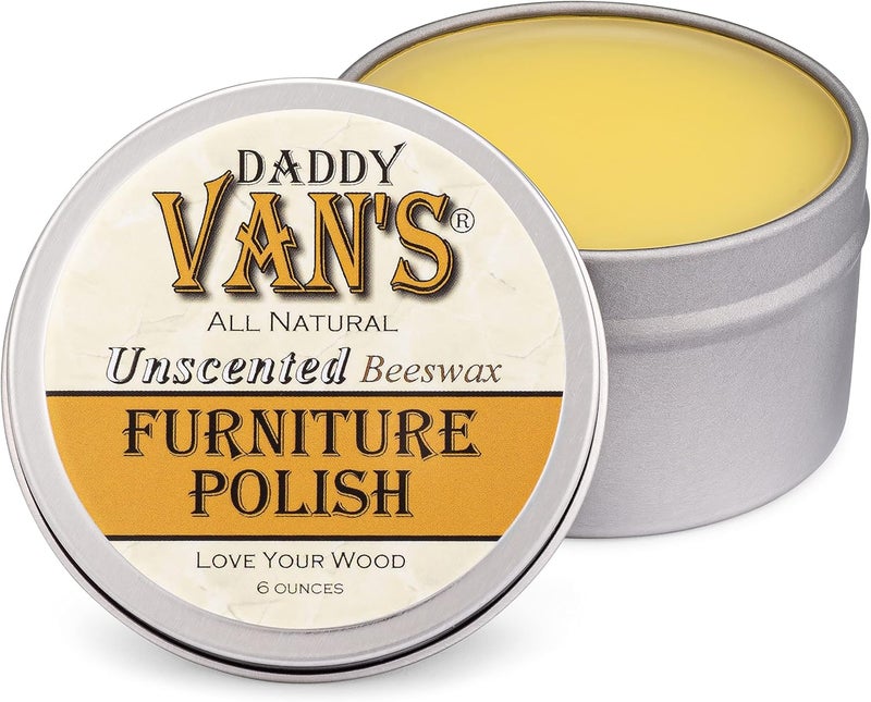 Daddy Van's All Natural Unscented Beeswax Furniture Polish - Food Safe Wood Conditioning Salve for Furniture, Cabinets, Antiques, and Butcher Block - Image 1